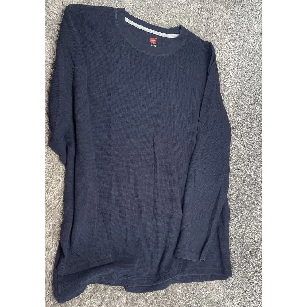 Hanes Originals Mens Thermal Crew Top Size Large Blue Color Warm